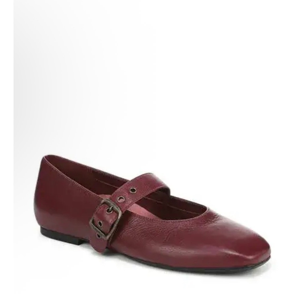 Vionic Heloise Burgundy Leather Mary Jane Flat Buckle Strap Shoes Womens 8.5 Med